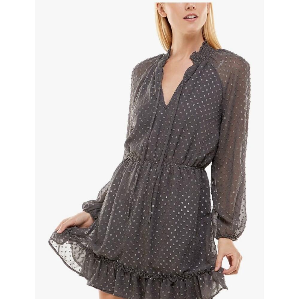 Blue Rain Black Swiss Dot Blouson Skater Dress Size Small Feminine Flirty Sheer